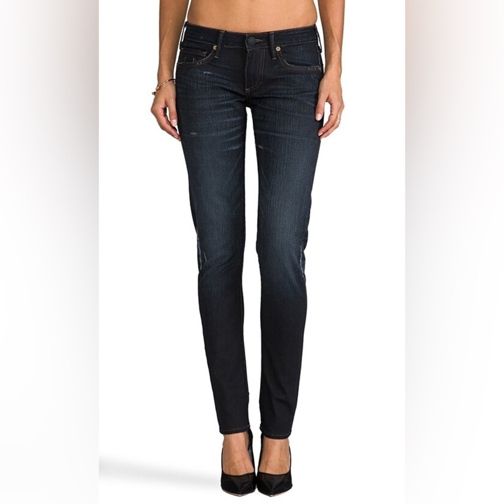 True Religion Jude Super Low Rise Skinny in Asphalt w/ Rips